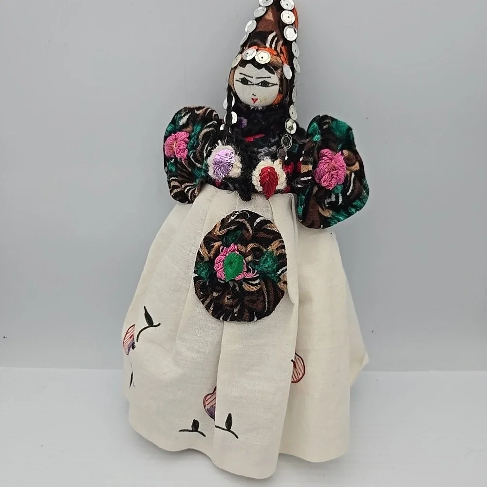 Russian Primitive‎ Cloth Doll Antique Boltic Handmade Painted Linen Cloth & Wood
